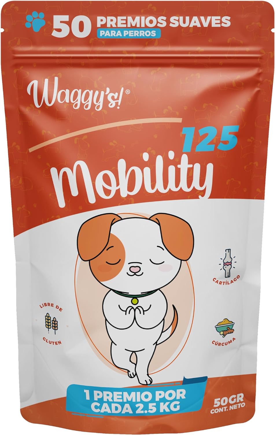 Waggys 50 Premios Mobility para Perros Chicos - Apoyo para Movilidad, Articulaciones, Cadera, Dolores e Inflamación