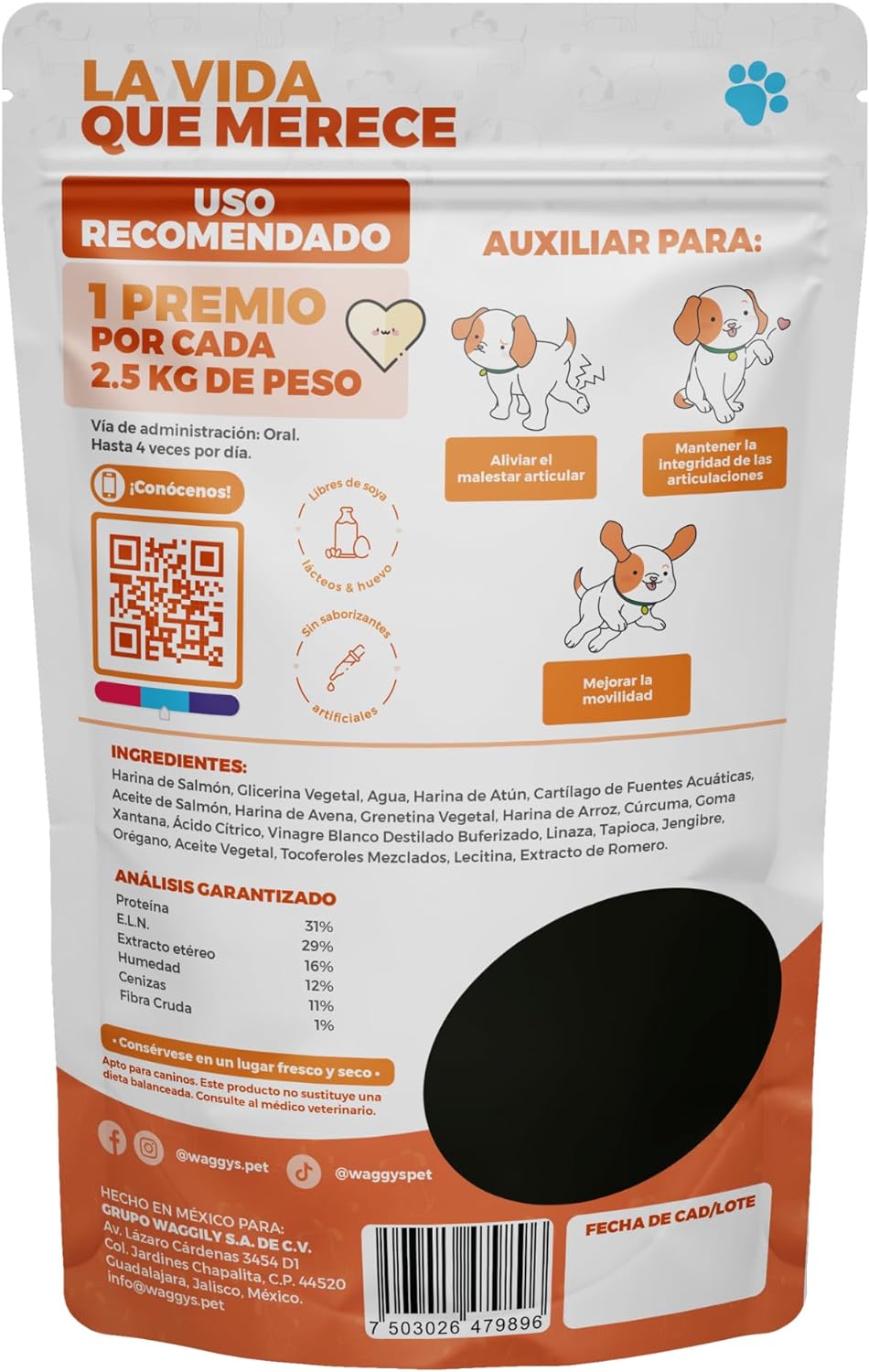 Waggys 50 Premios Mobility para Perros Chicos - Apoyo para Movilidad, Articulaciones, Cadera, Dolores e Inflamación