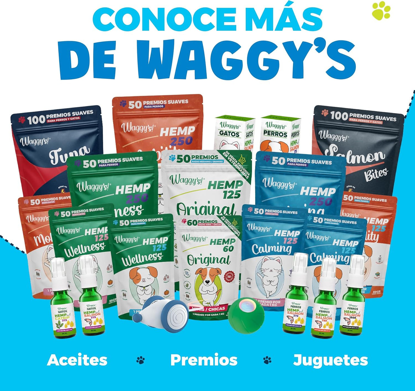 Waggys Premios Calming para Gatos - Apoyo para Relajación, Ansiedad por Separación, Viajes, Fobias y Estrés - Adicionados con L-Teanina, Pasiflora - 50 Premios Suaves.